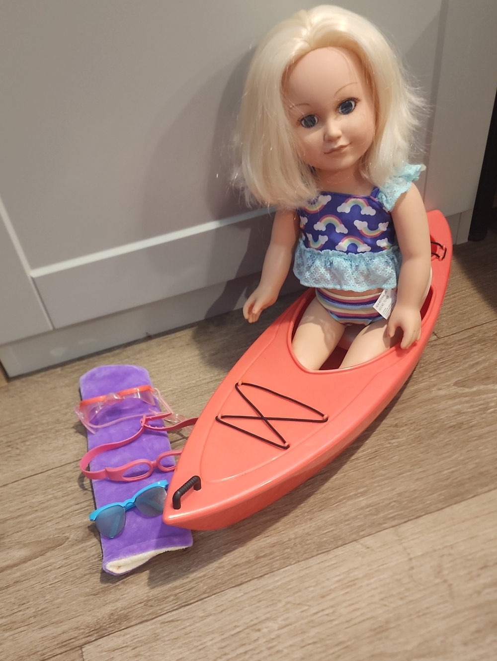 18in  Kayak set  with Blonde Doll and Accessories